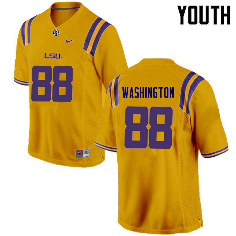 Youth LSU Tigers #88 Jacory Washington College Football Jerseys Game-Gold - Click Image to Close
